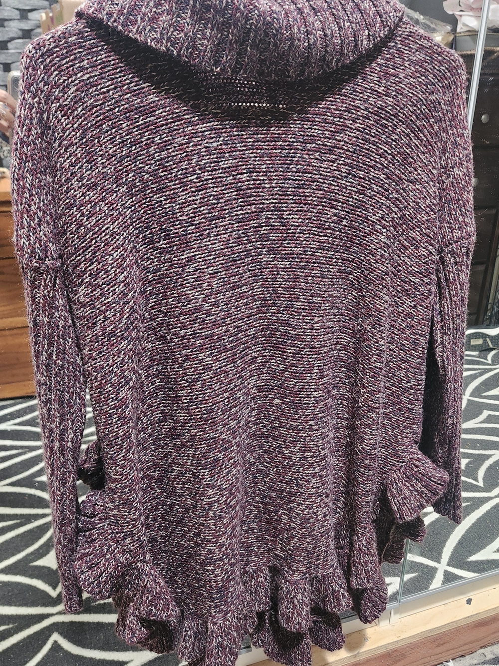 Women’s Purple Marled Knit Ruffle Hem Sweater Top